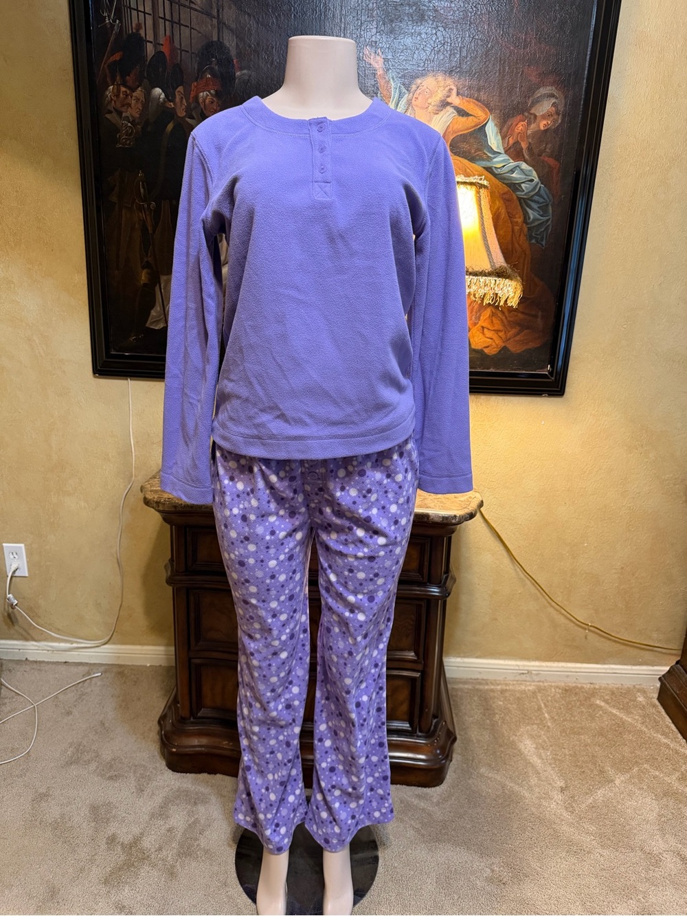 Adonna Lavender Fleece Pajama Set with Polka Dot Pants